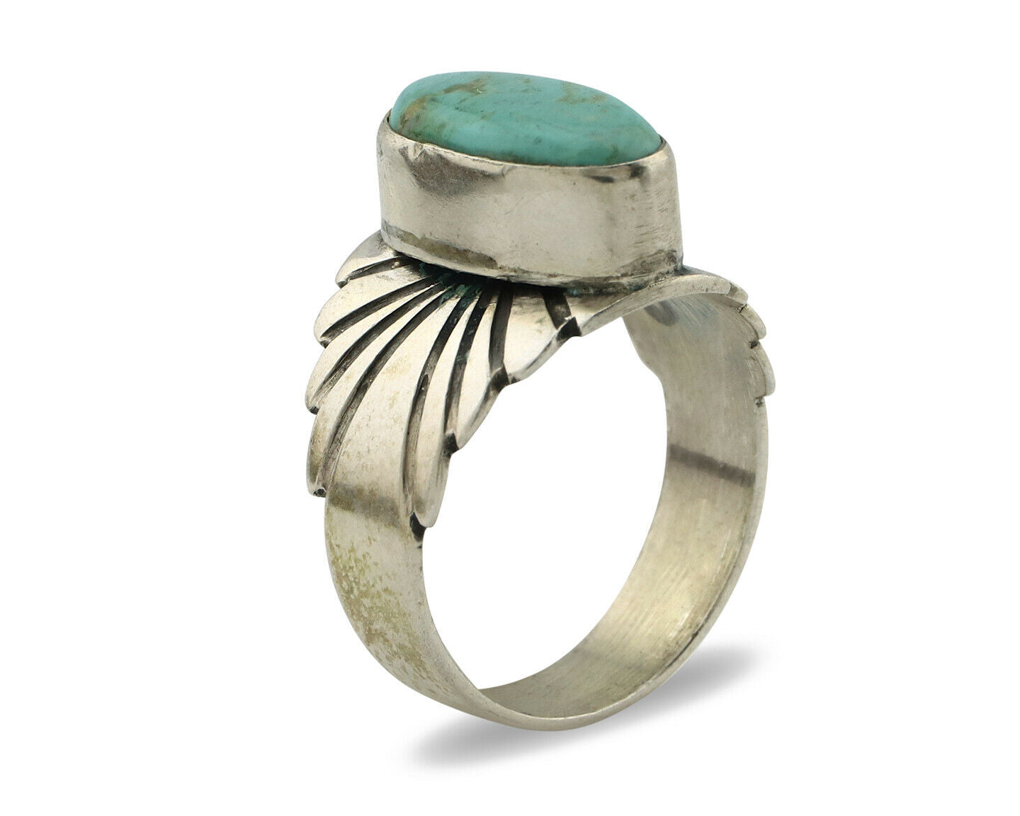 Navajo Ring .925 Silver Kingman Turquoise Artist Signed Apache C.80's