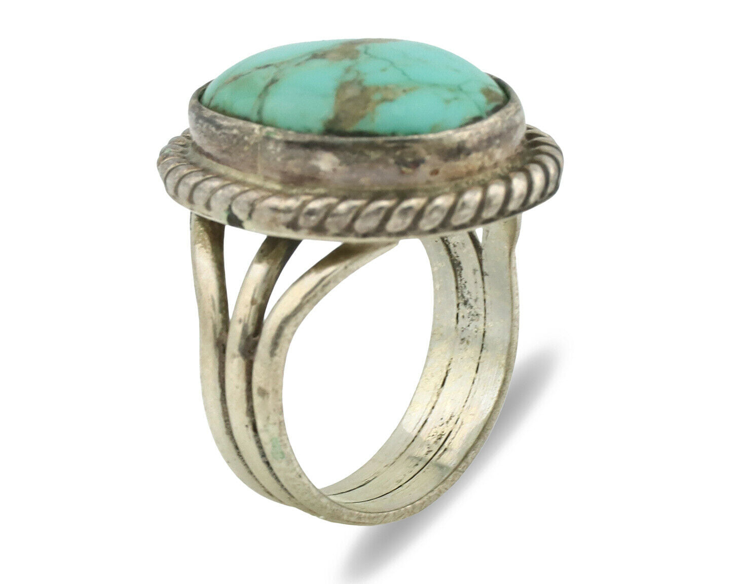 Navajo Ring .925 Silver Kingman Turquoise Native American Artist C.1980's