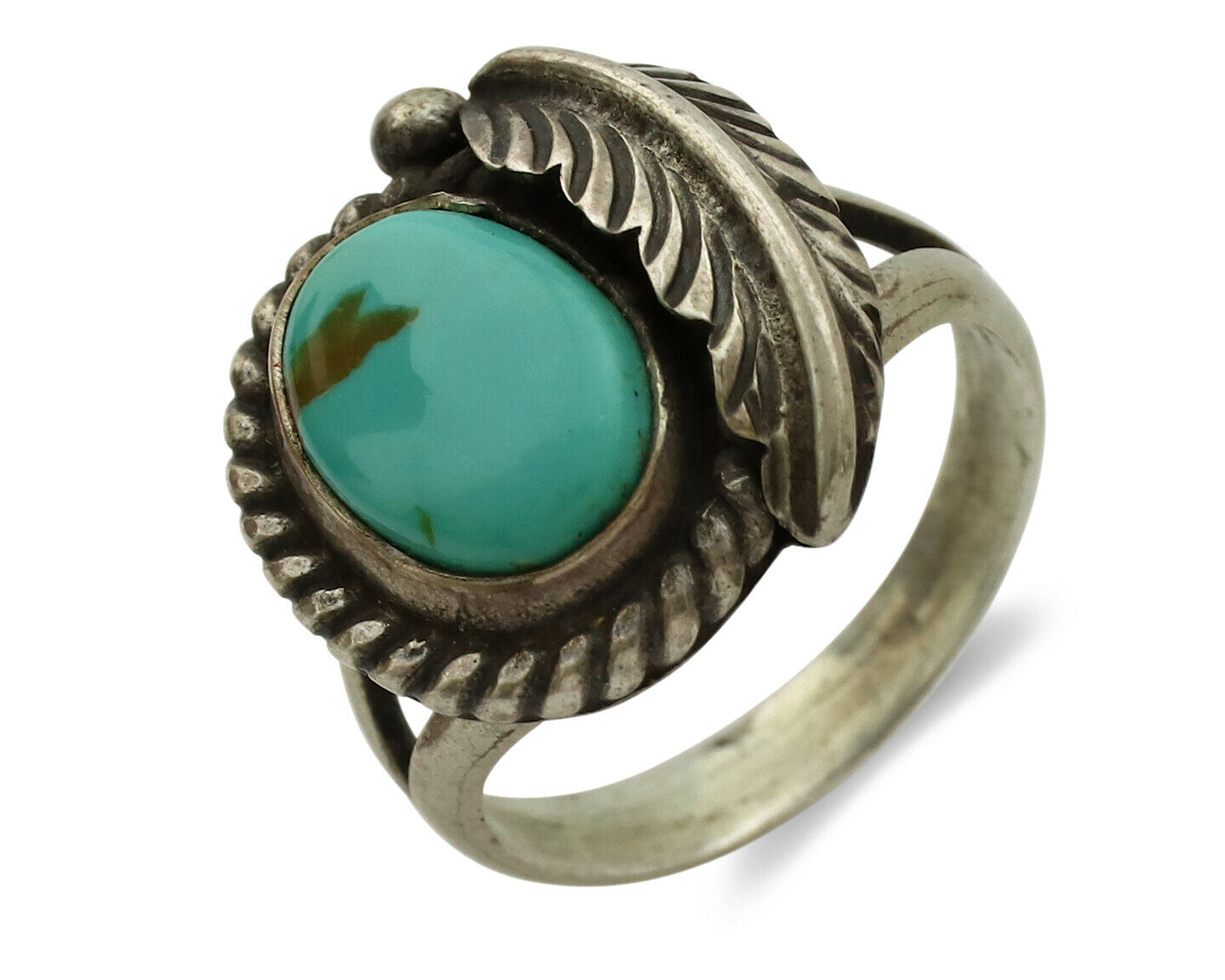 Navajo Ring .925 Silver Kingman Turquoise Artist Signed Sun C.1980's