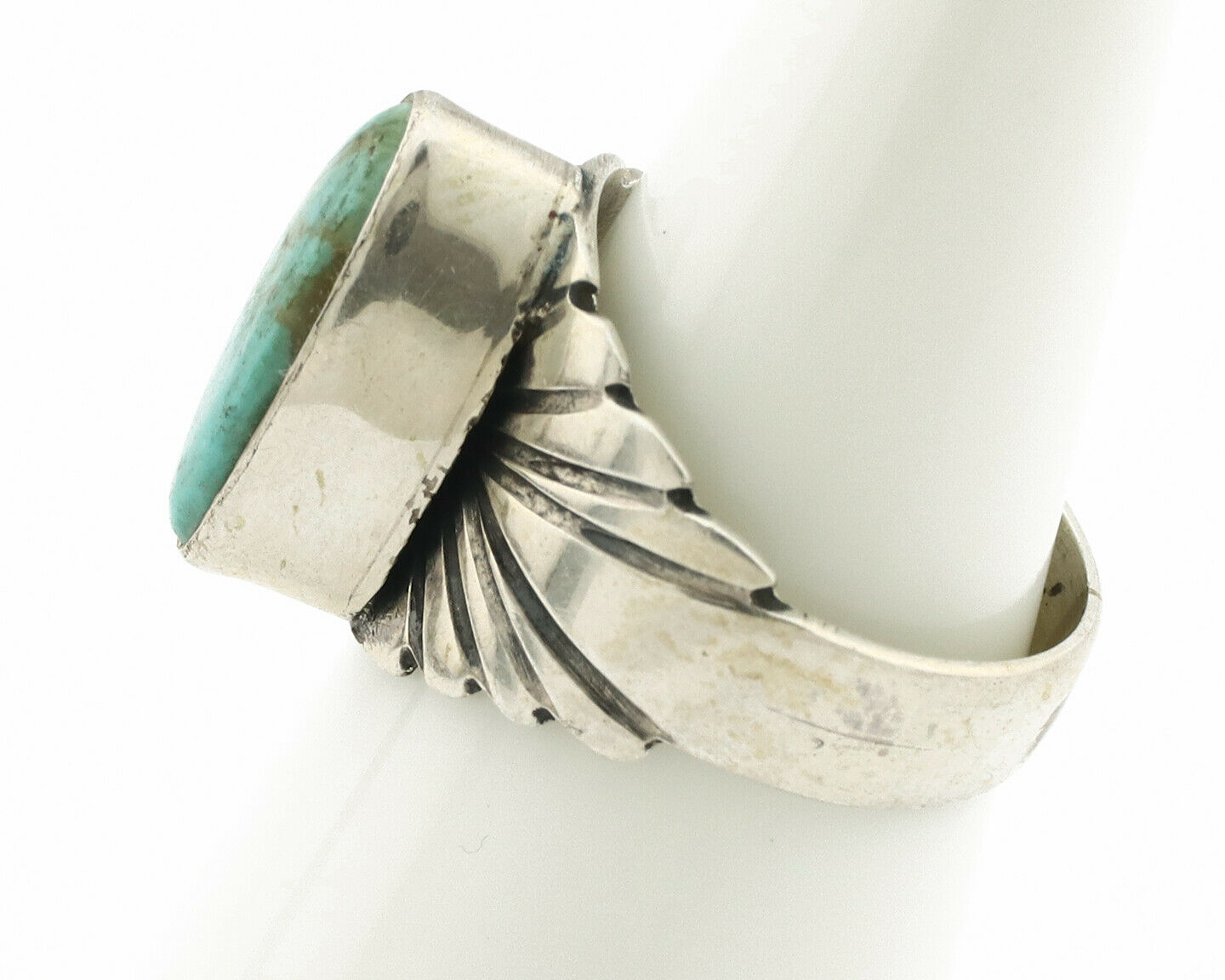 Navajo Ring .925 Silver Kingman Turquoise Artist Signed Apache C.80's