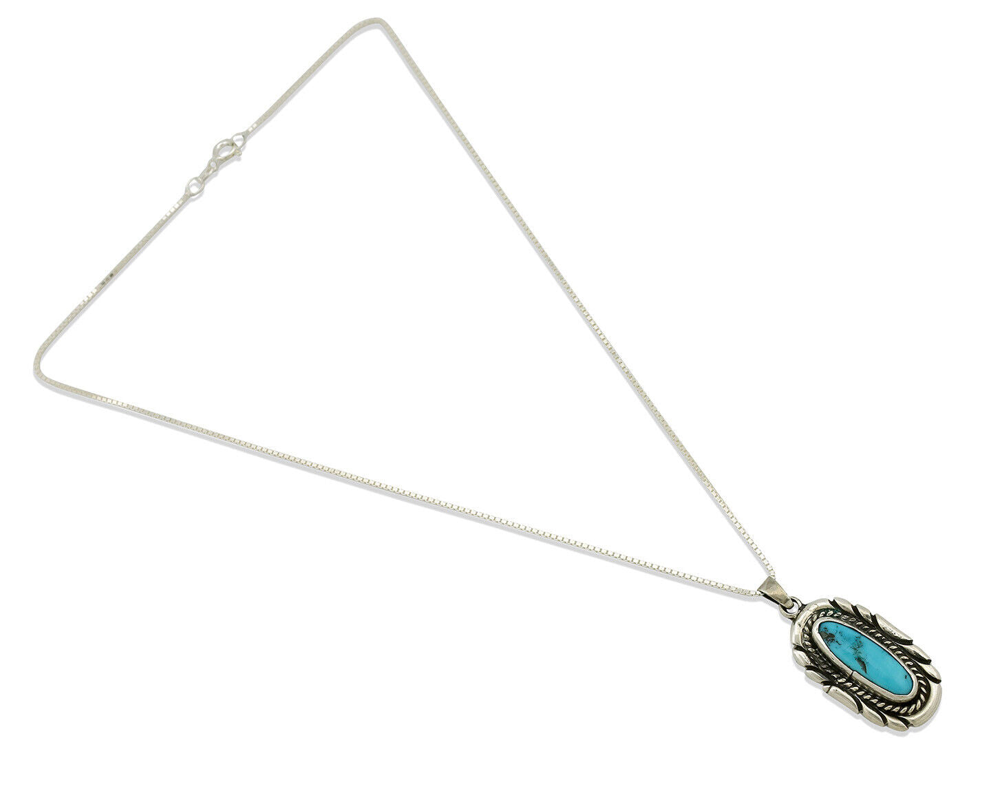 Navajo Necklace .925 Silver Sleeping Beauty Turquoise Signed M Montoya C.80's