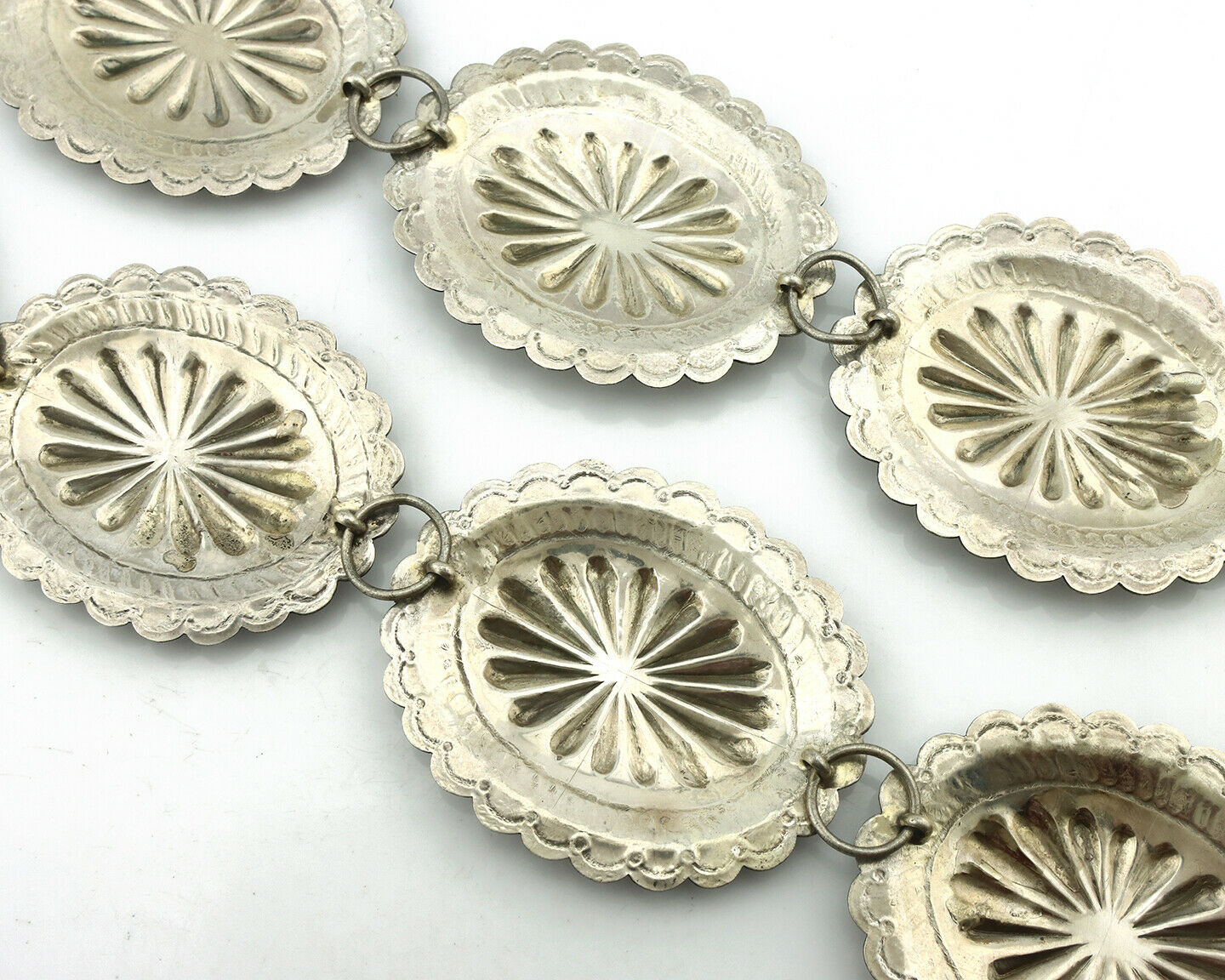 Navajo Concho Belt .925 Silver Hand Stamped Artist Tube Turpens C.80's