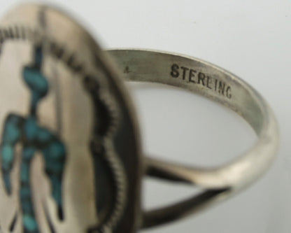 Small Navajo Ring 925 Silver Chip Inlay Turquoise Artist Signed NAKAI C.80's