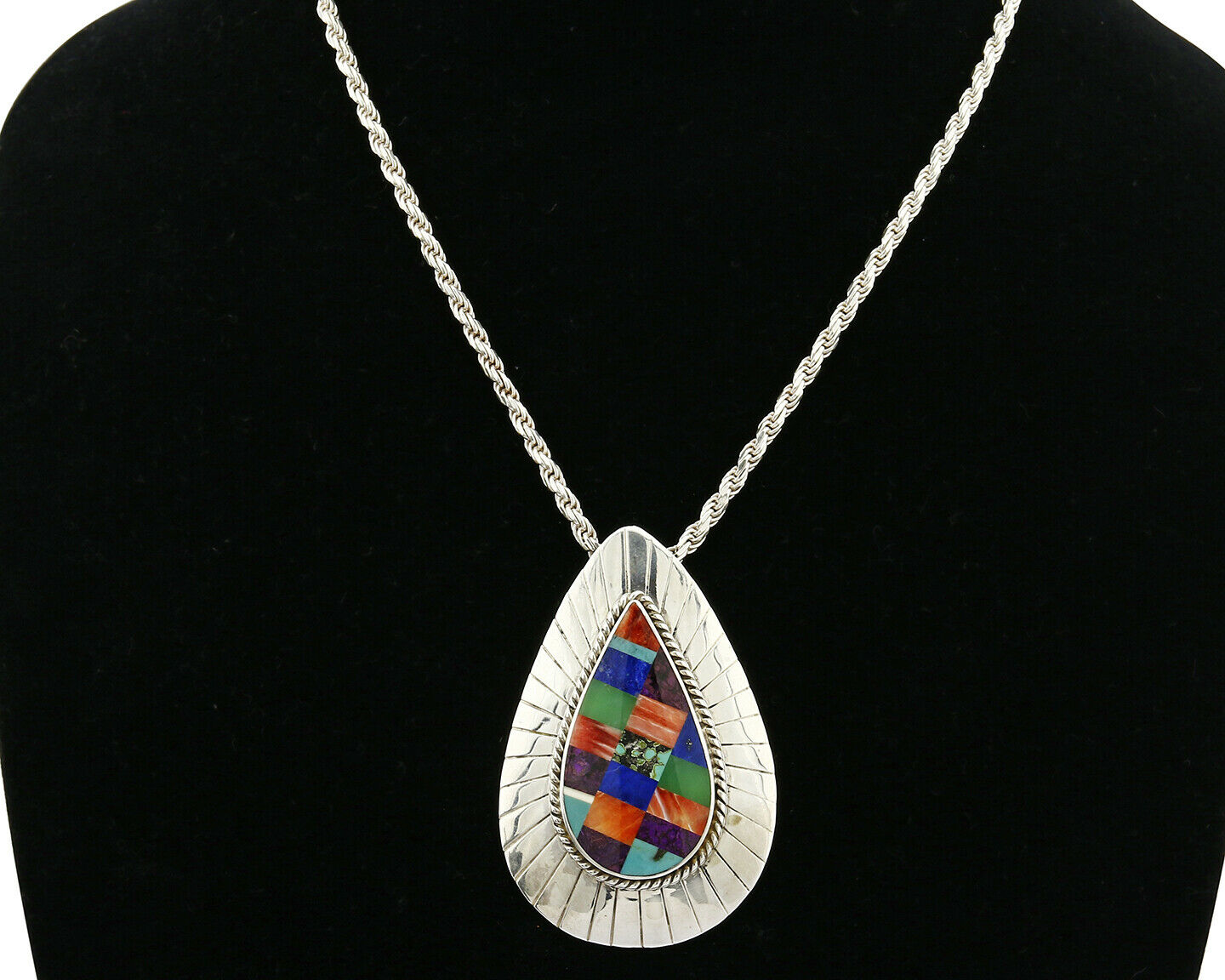 C. 1980's Navajo Signed "H" Natural Gemstone Pin or Pendant .925 Silver