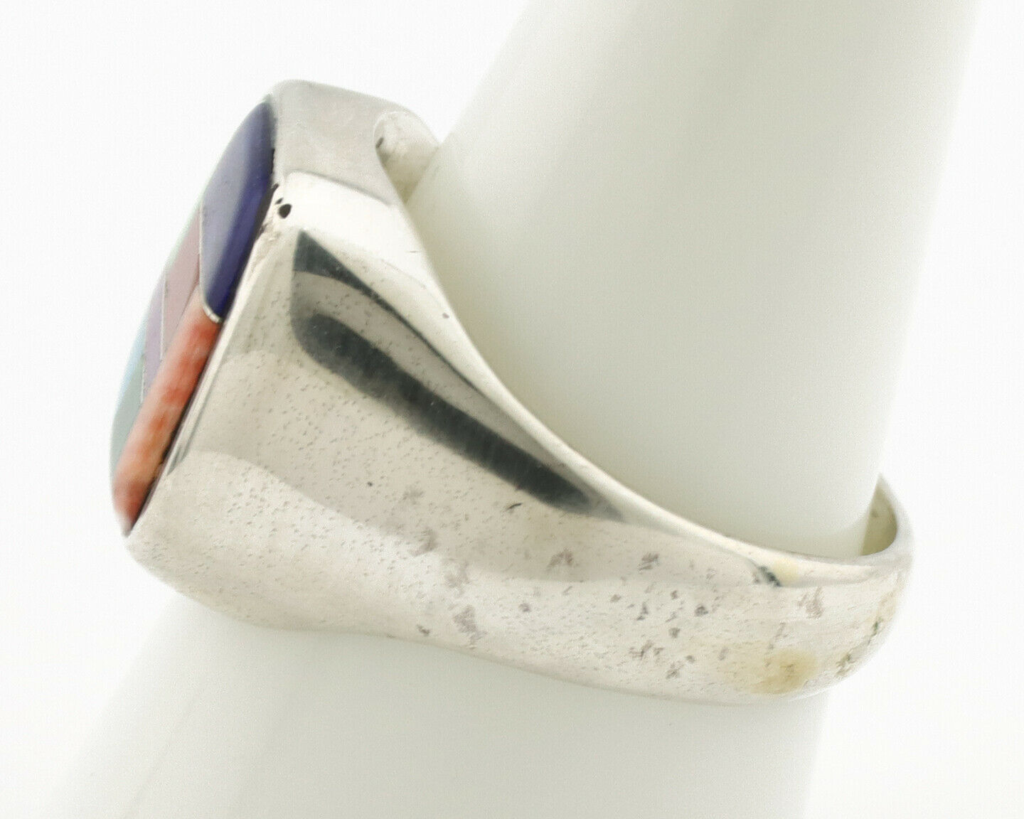 Navajo Inlaid Ring .925 Silver Gemstone Artist Native American C.1980's