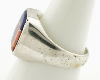 Navajo Inlaid Ring .925 Silver Gemstone Artist Native American C.1980's
