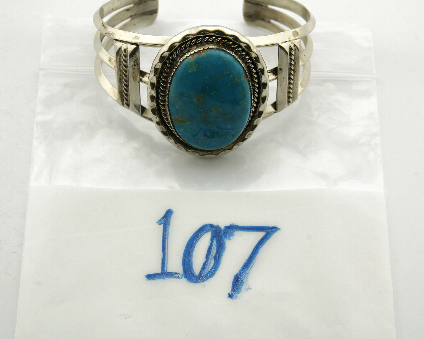 Navajo Bracelet .925 Silver Blue Gem Turquoise Signed Doug Zachary C.80's