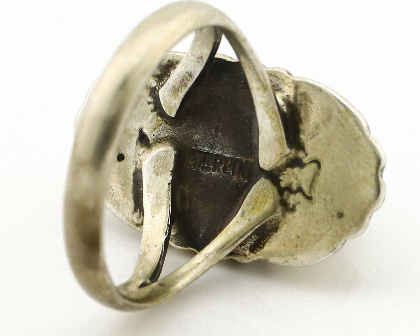 Navajo Ring .925 Silver Green Turquoise Artist Signed M Montoya C.80's