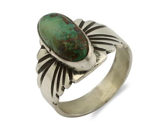 Navajo Ring .925 Silver Bisbee Turquoise Artist Signed Apache C.80's