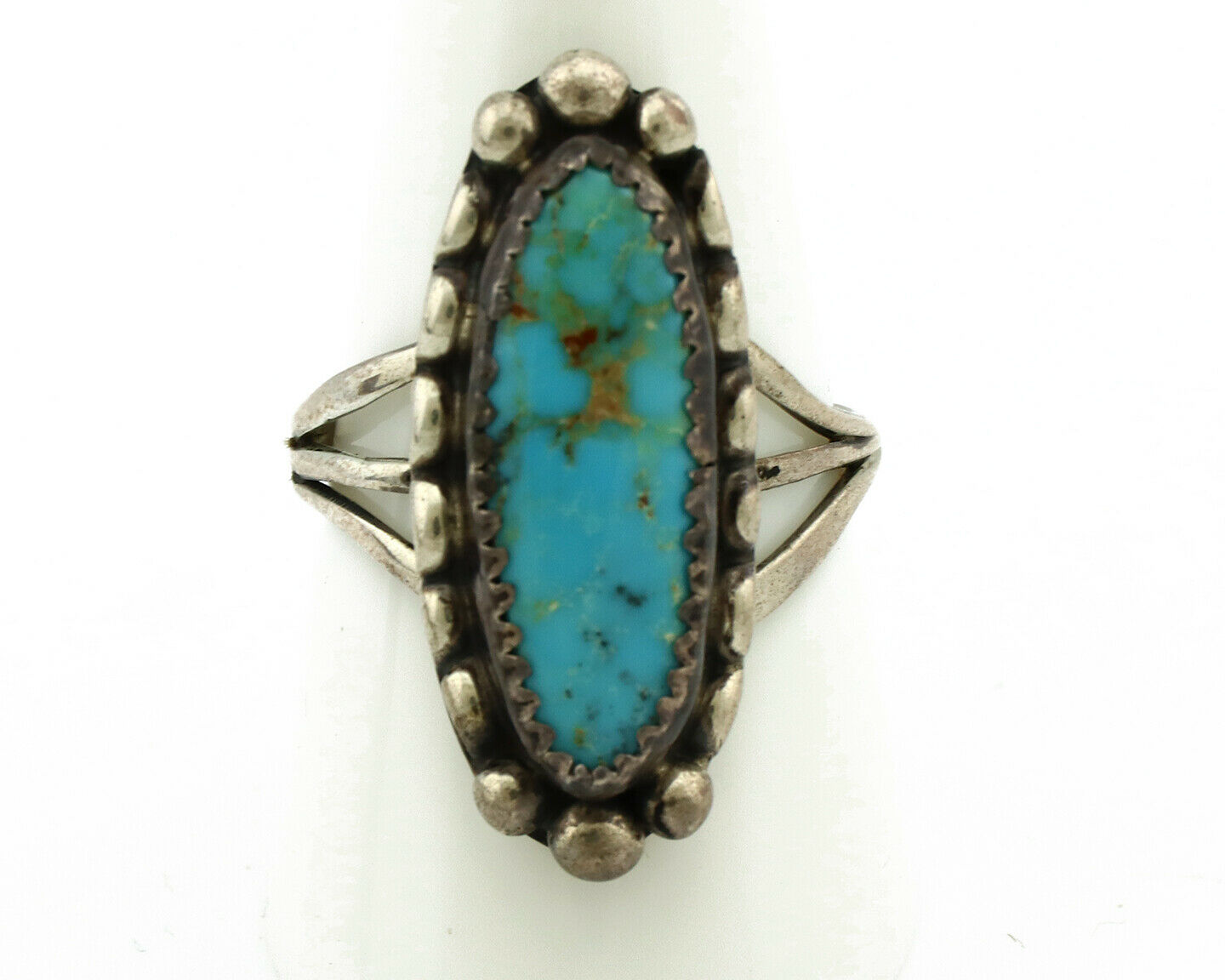 Navajo Ring .925 Silver Natural Blue Turquoise Artist Signed SC C.80's