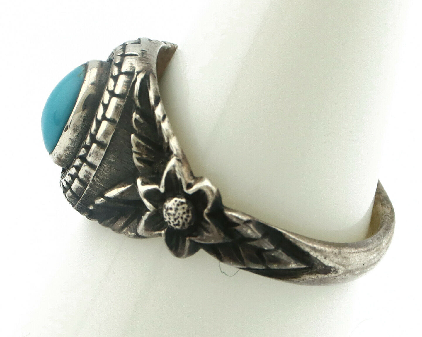 Navajo Ring .925 Silver Natural Blue Turquoise Native American Artist C.80's