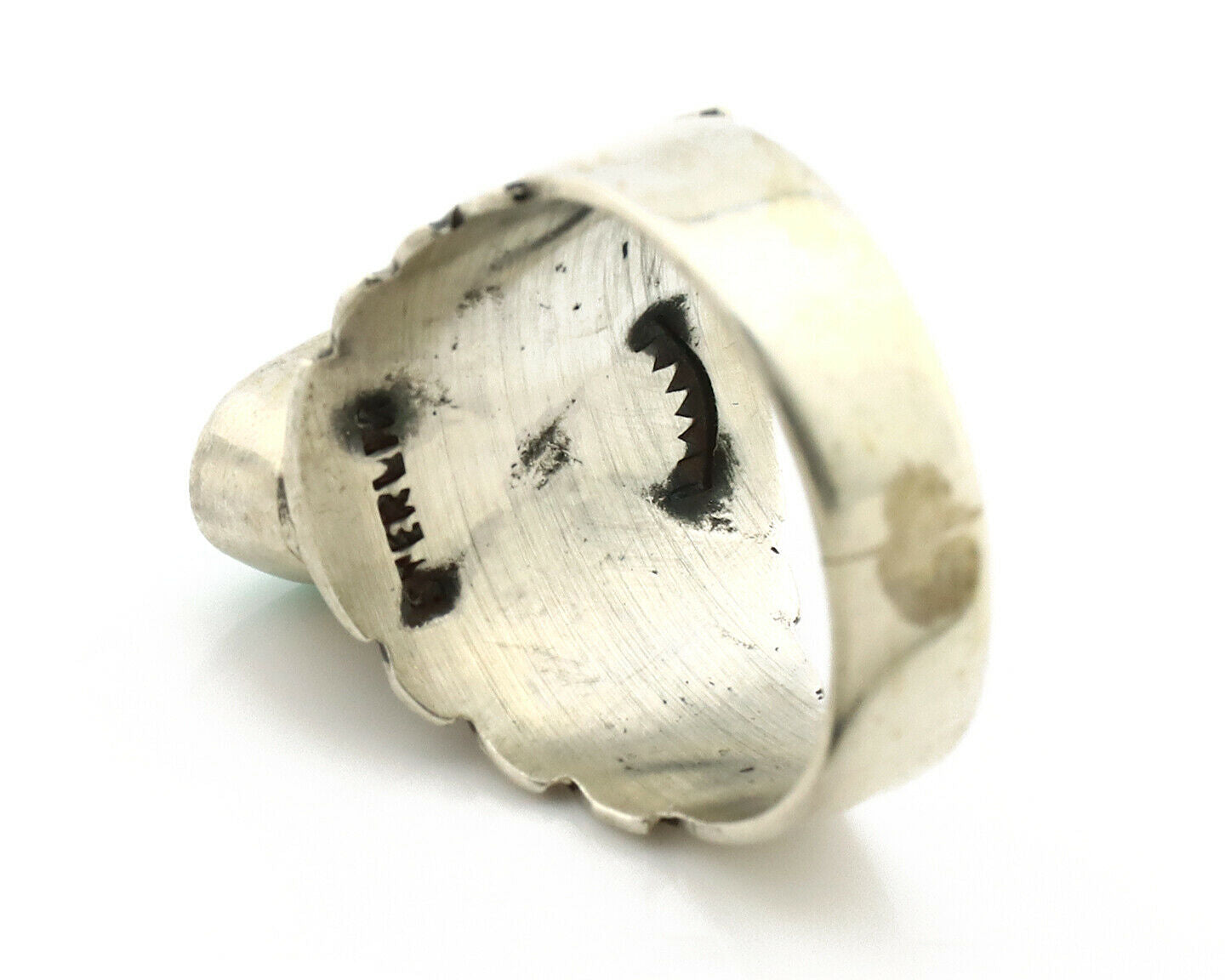 Navajo Ring .925 Silver Kingman Turquoise Artist Signed Apache C.80's