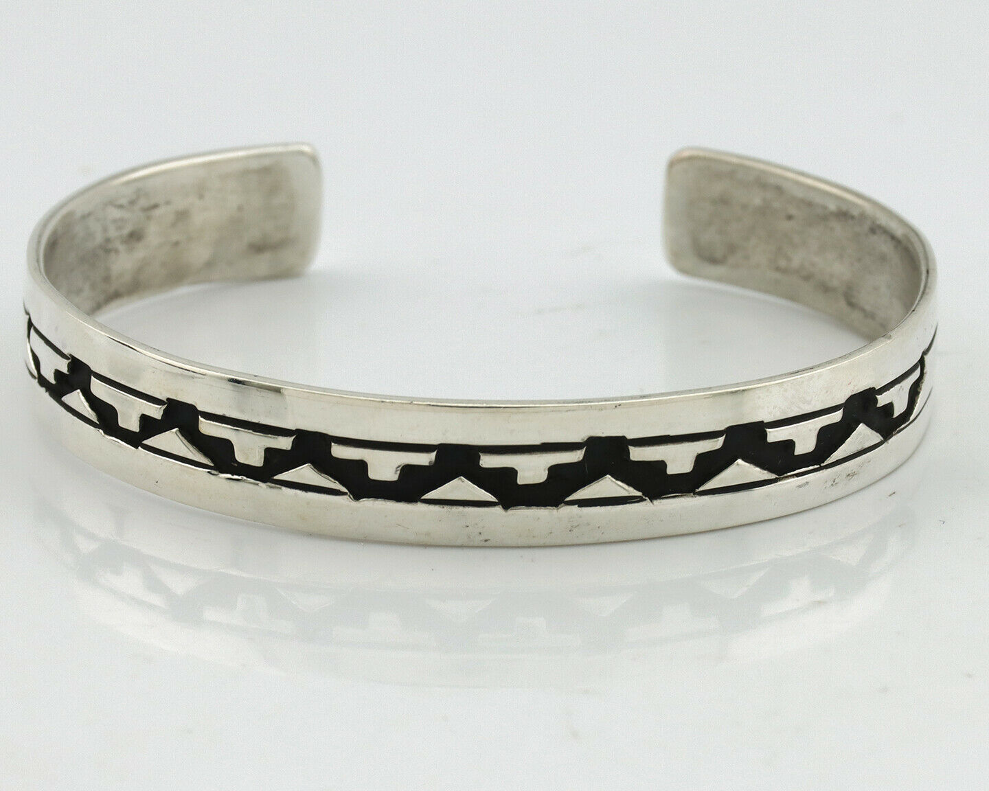 Navajo Bracelet .925 Silver Handmade Overlay Style Signed Tommy Billy Cuff C80s