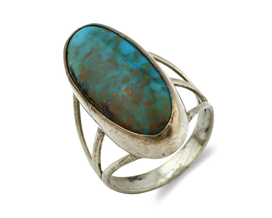 Navajo Ring .925 Silver Nevada Turquoise Native American Artist C.80's