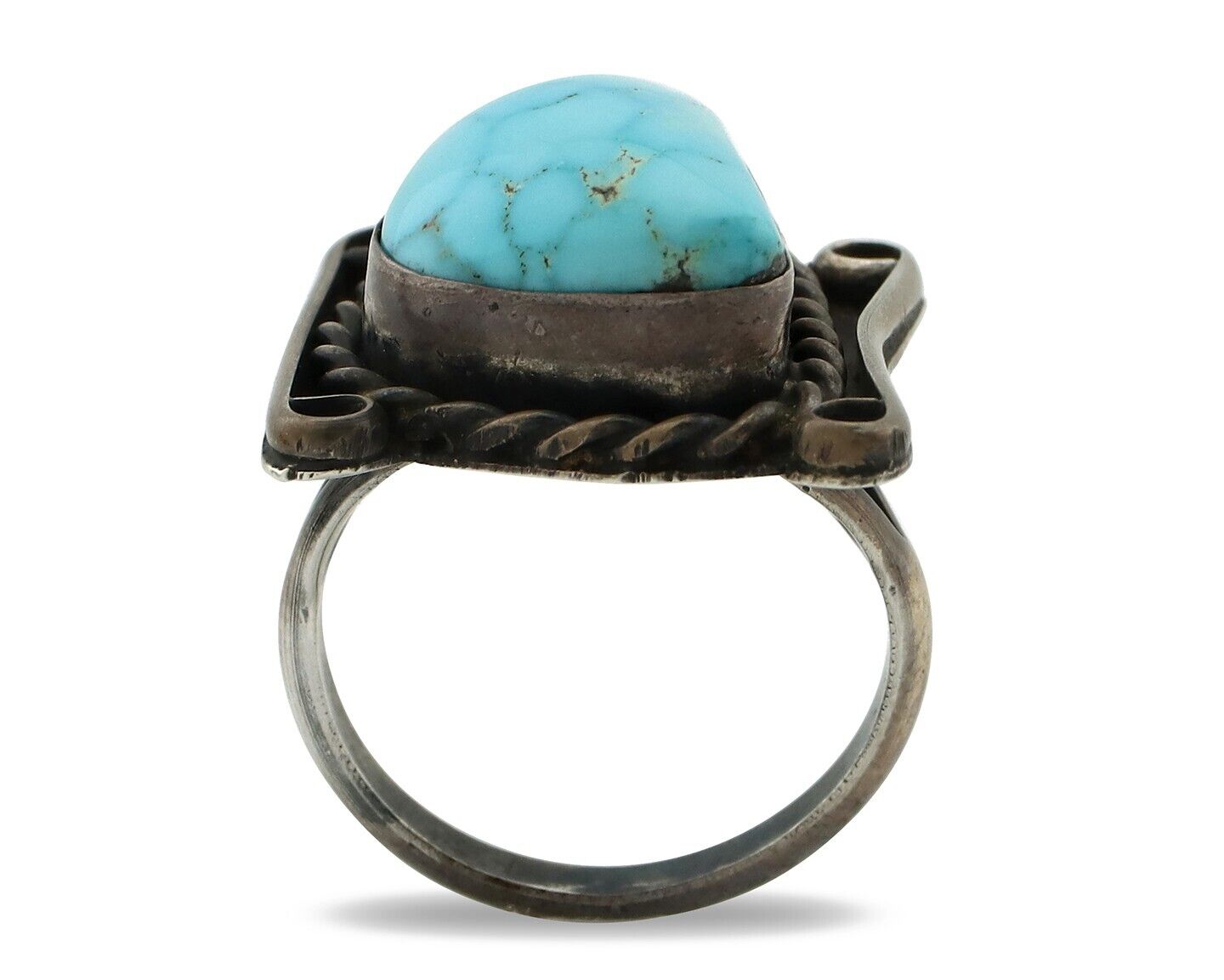 Navajo Ring 925 Silver Blue Spiderweb Turquoise Native American Artist C.80's