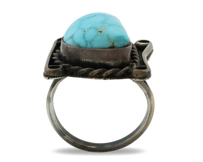 Navajo Ring 925 Silver Blue Spiderweb Turquoise Native American Artist C.80's