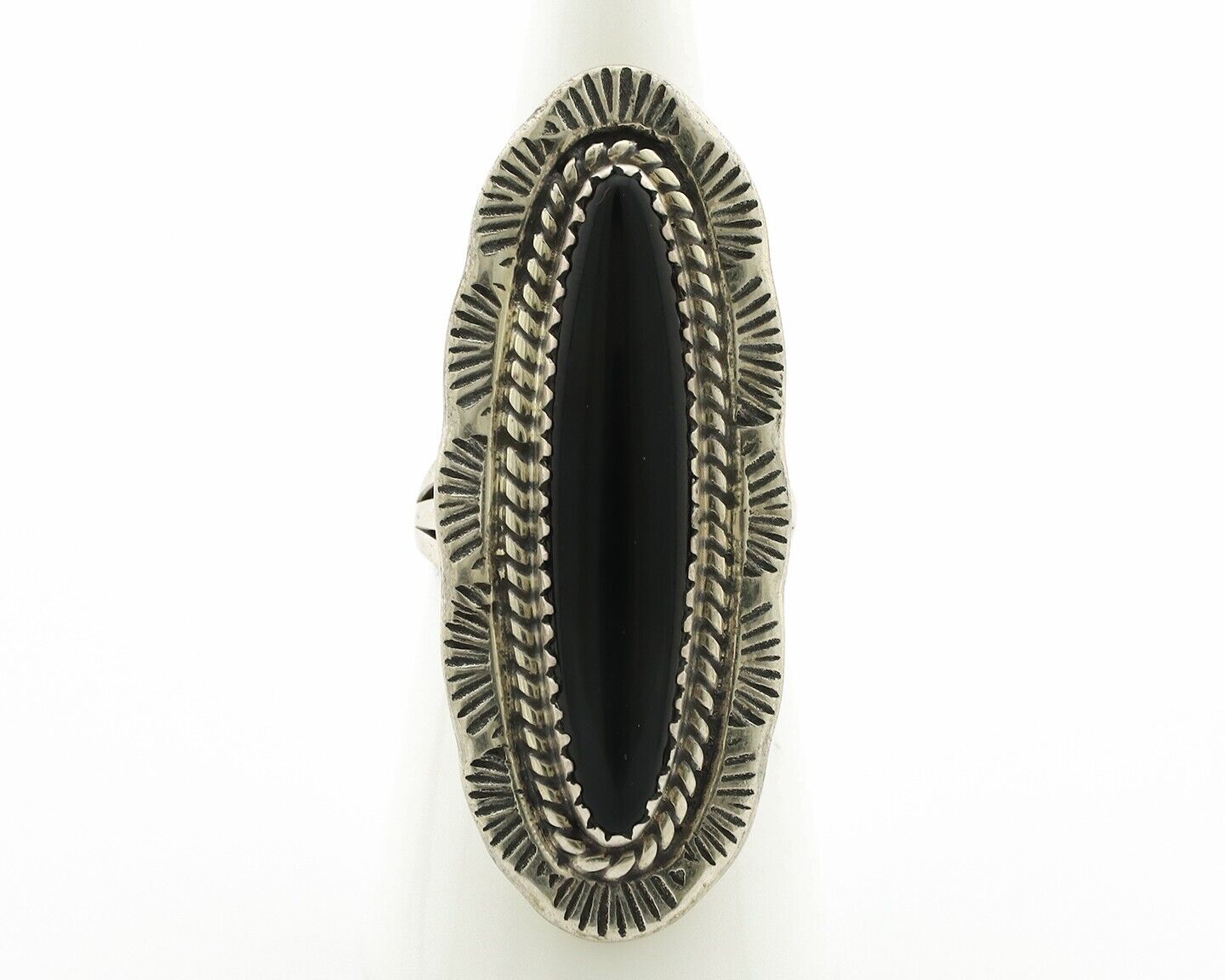 Navajo Ring 925 Silver Natural Mined Onyx Artist Signed UY C.80's