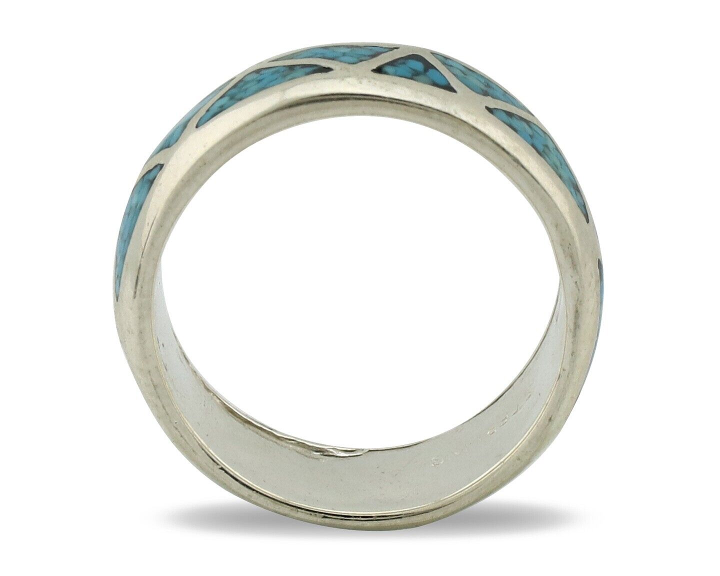 Navajo Chip Inlay Ring 925 Silver Sleeping Beauty Turquoise Artist Silver Cloud