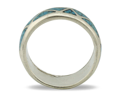 Navajo Chip Inlay Ring 925 Silver Sleeping Beauty Turquoise Artist Silver Cloud