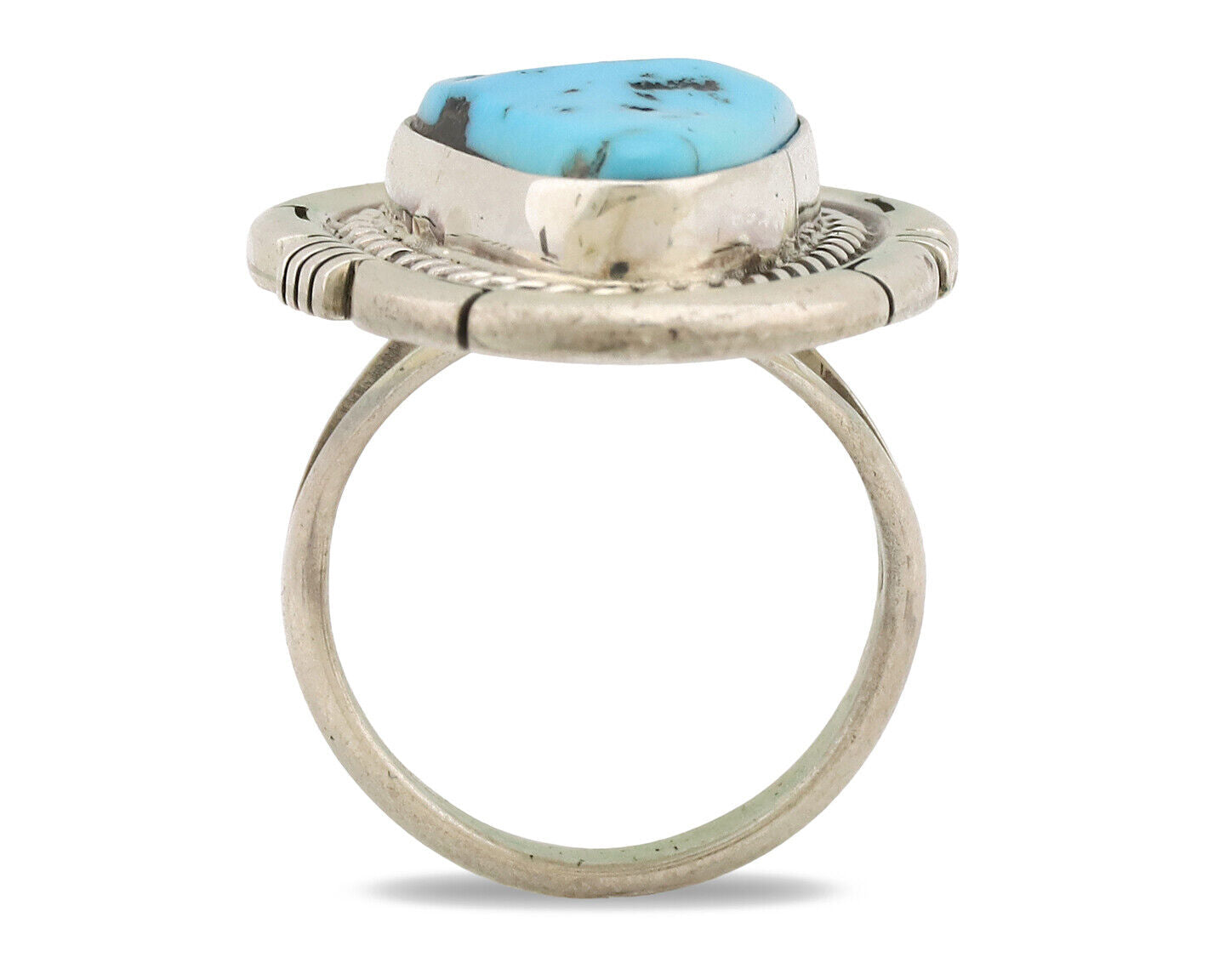 Navajo Ring .925 Silver Sleeping Beauty Turquoise Artist Signed E Etsitty C.80's