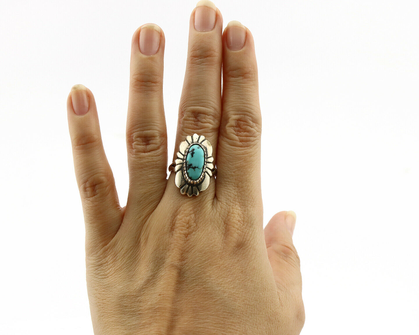 Navajo Ring .925 Silver Arizona Turquoise Signed M Montoya C.80's