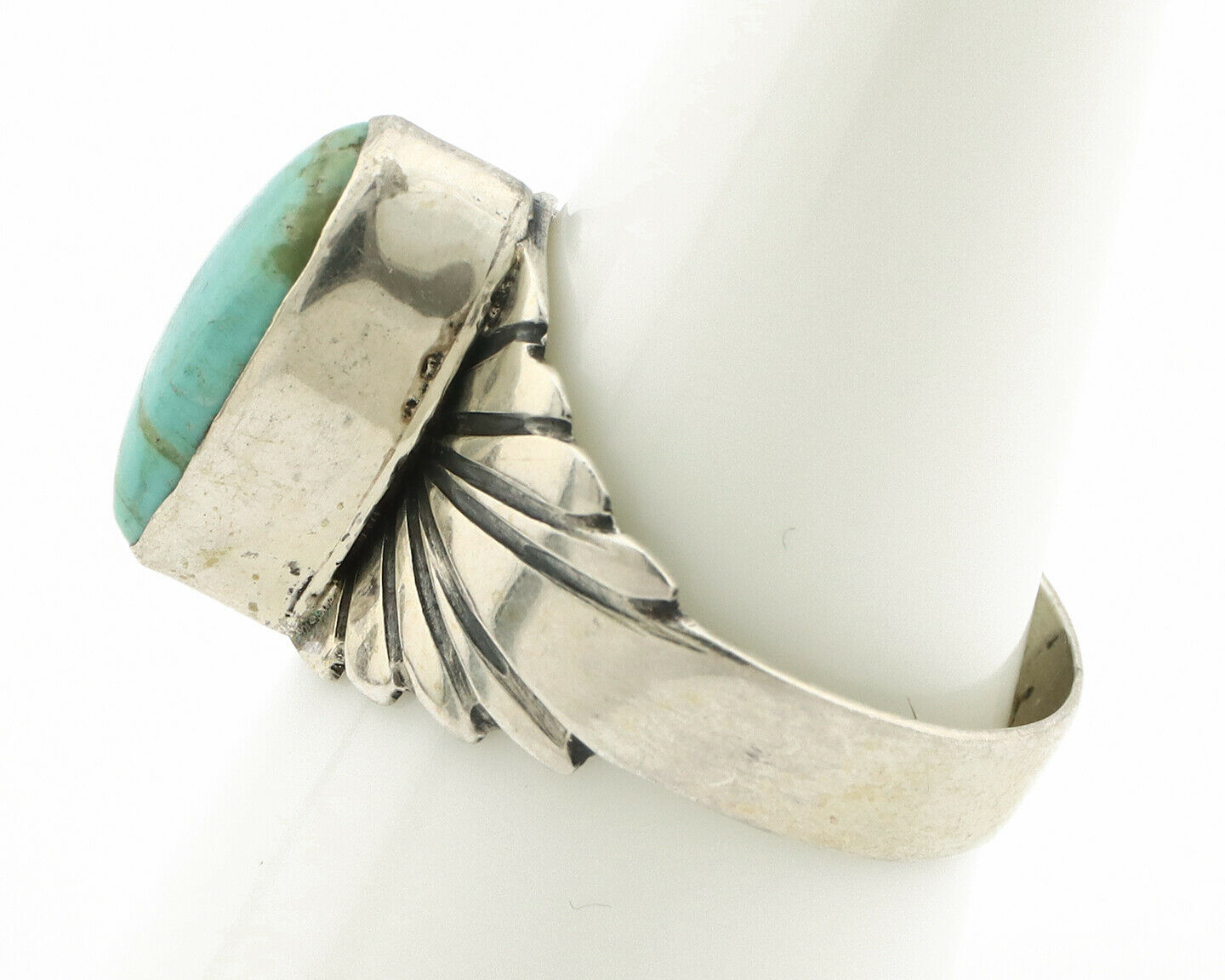 Navajo Ring .925 Silver Kingman Turquoise Artist Signed Apache C.80's