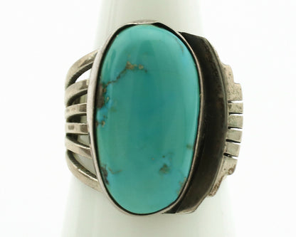 Navajo Ring .925 Silver Kingman Turquoise Signed Harold Becenti C.1980's