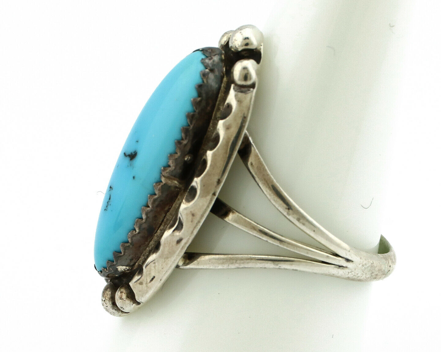 Navajo Ring .925 Silver Natural Blue Turquoise Artist Signed SC C.80's