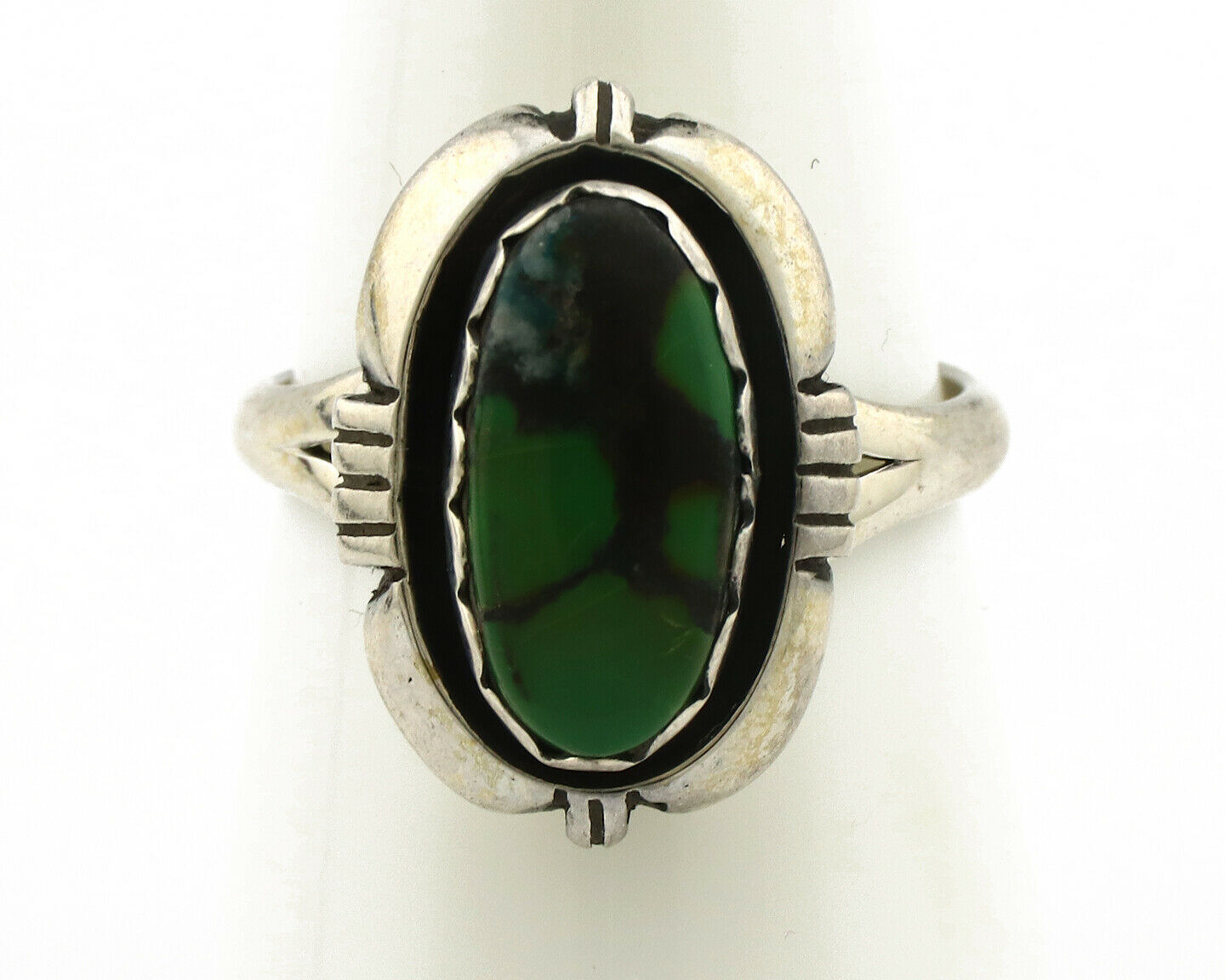 Navajo Ring 925 Silver Spiderweb Turquoise Handmade Native American Artist C80s