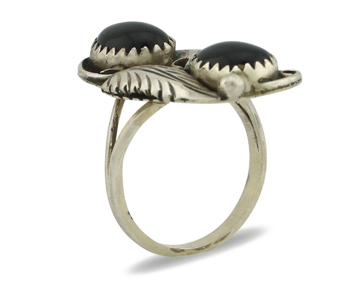 Navajo Ring 925 Silver Natural Mined Onyx Artist Signed T Thomas C.80's