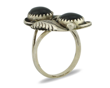 Navajo Ring 925 Silver Natural Mined Onyx Artist Signed T Thomas C.80's