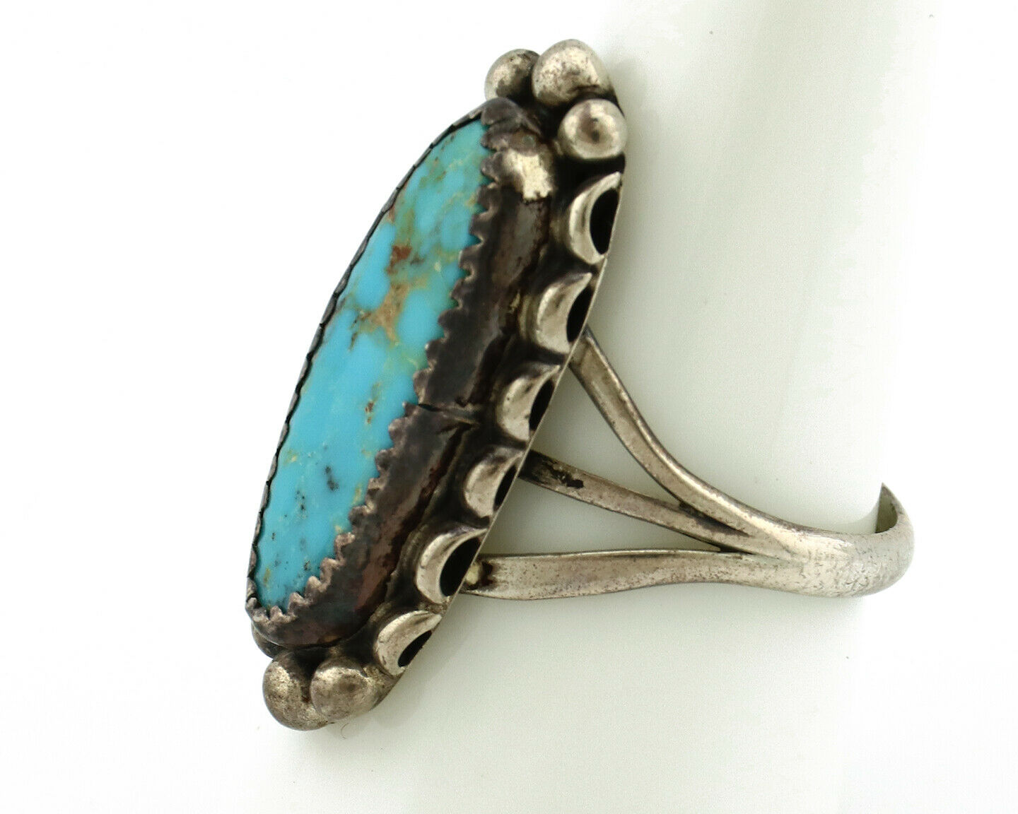 Navajo Ring .925 Silver Natural Blue Turquoise Artist Signed SC C.80's
