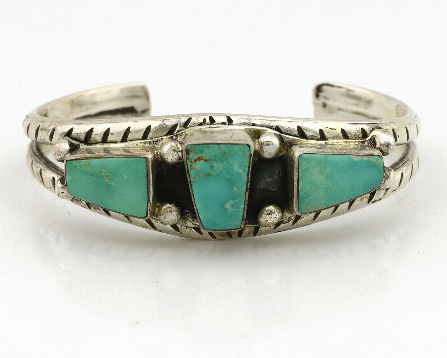 Navajo Bracelet .925 Silver Blue Green Turquoise Artist Signed RC C.80's