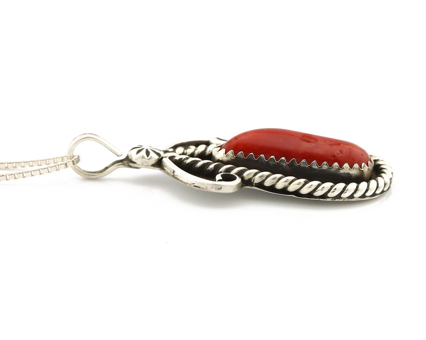 Navajo Necklace 925 Silver Red Medterranean Signed Josephine Rojas C.80's