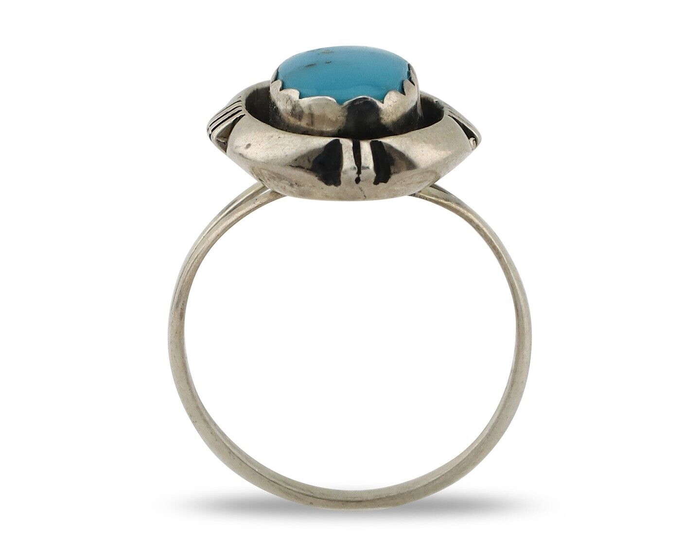Navajo Ring 925 Silver Blue Gem Turquoise Native American Artist C.80's