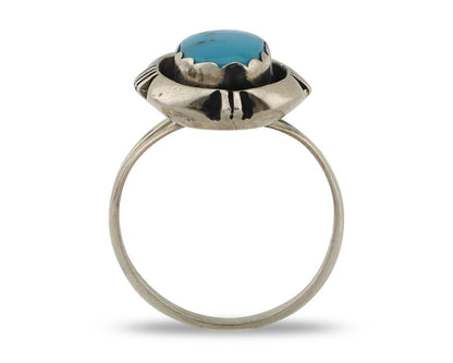 Navajo Ring 925 Silver Blue Gem Turquoise Native American Artist C.80's