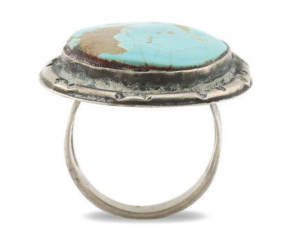 Navajo Ring .925 Silver Globe Turquoise Native American Artist C.1980's