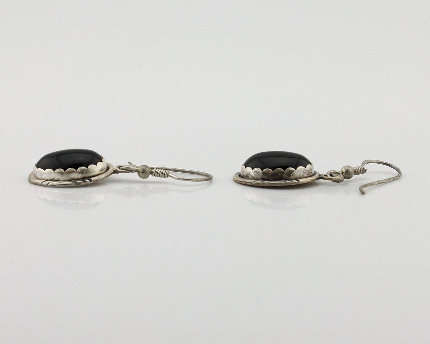 Navajo Earrings 925 Silver Natural Black Onyx Artist Signed T C.80's