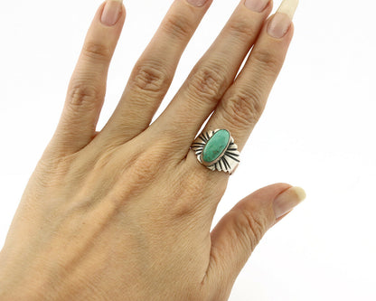 Navajo Ring .925 Silver Kingman Turquoise Artist Signed Apache C.80's