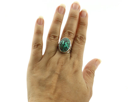 Navajo Ring 925 Silver Black Spiderweb Turquoise Native American Artist C.80's