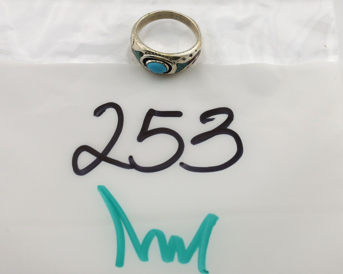 Navajo Handmade Ring 925 Silver Blue Turquoise & Coral Native American C.80's