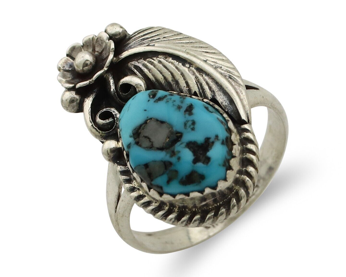 Navajo Ring 925 Silver Natural Blue Turquoise Native American Artist C.80's