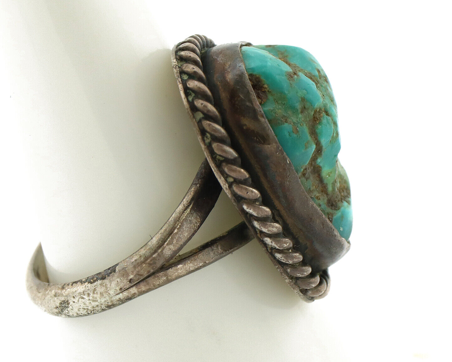 Navajo Ring 925 Silver Seafoam Turquoise Native American Artist C.1980's