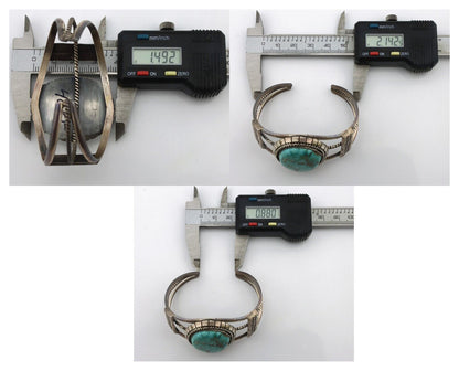 Navajo Bracelet 925 Silver Natural Blue Spiderweb Turquoise Signed Tom Willeto