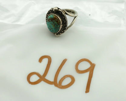 Navajo Ring .925 Silver Kingman Turquoise Artist Signed Gecko C.1980's
