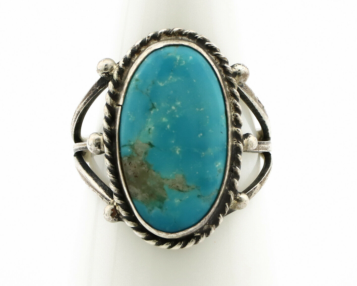 Navajo Ring .925 Silver Morenci Turquoise Native American Artist C80s