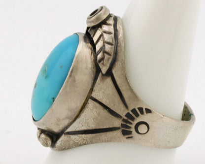 Navajo Ring .925 Silver Natural Blue Turquoise Native American Artist C.1980s