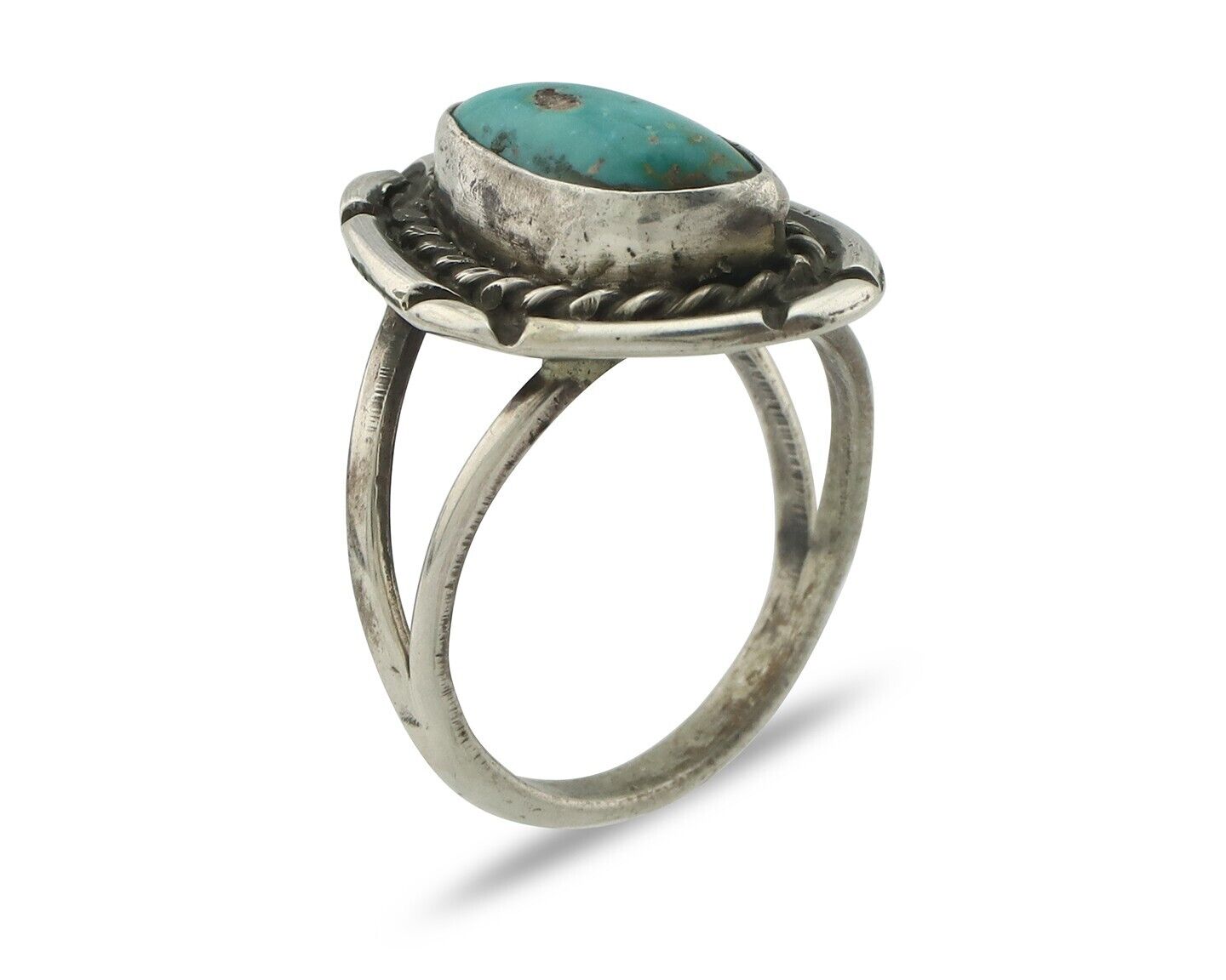 Navajo Handmade Ring .925 Silver Kingman Turquoise Native Artist C.80's