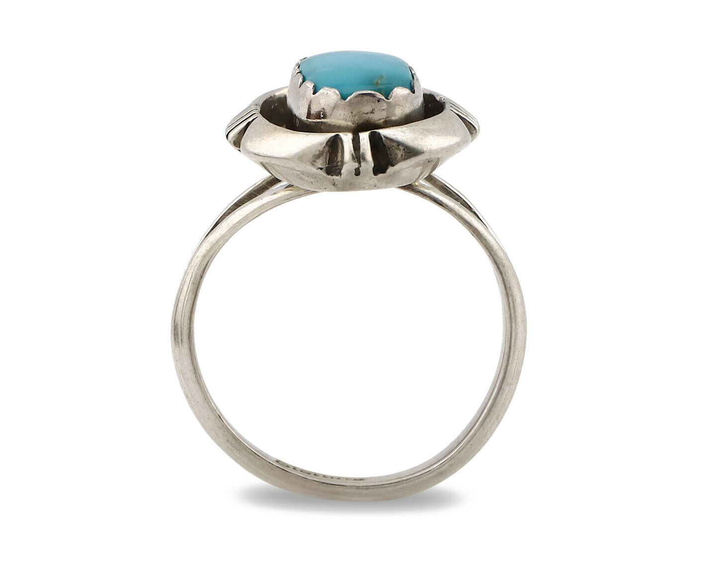 Navajo Ring .925 Silver Kingman Turquoise Handmade Native American Artist C80s