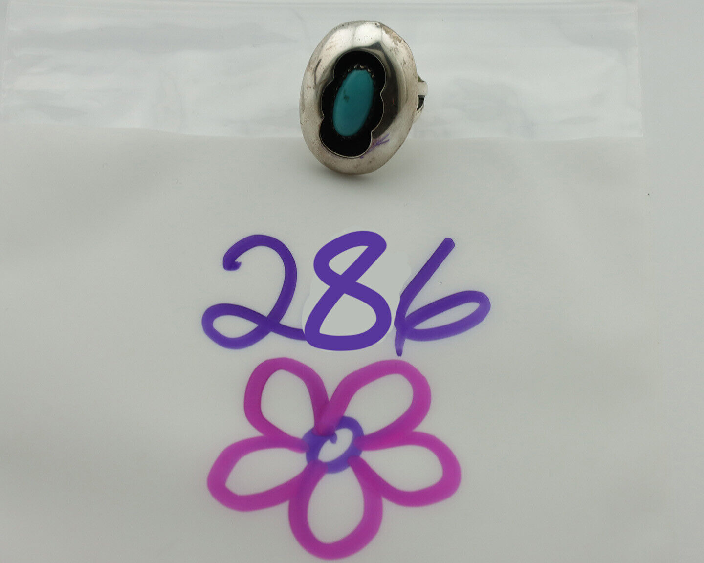 Navajo Ring .925 Silver Turquoise Native American Artist C.1980's